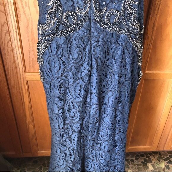 Vintage RINA Di MONTELLA Navy Blue Beaded Gala Wedding Maxi Dress Gown - 16 - Picture 11 of 16